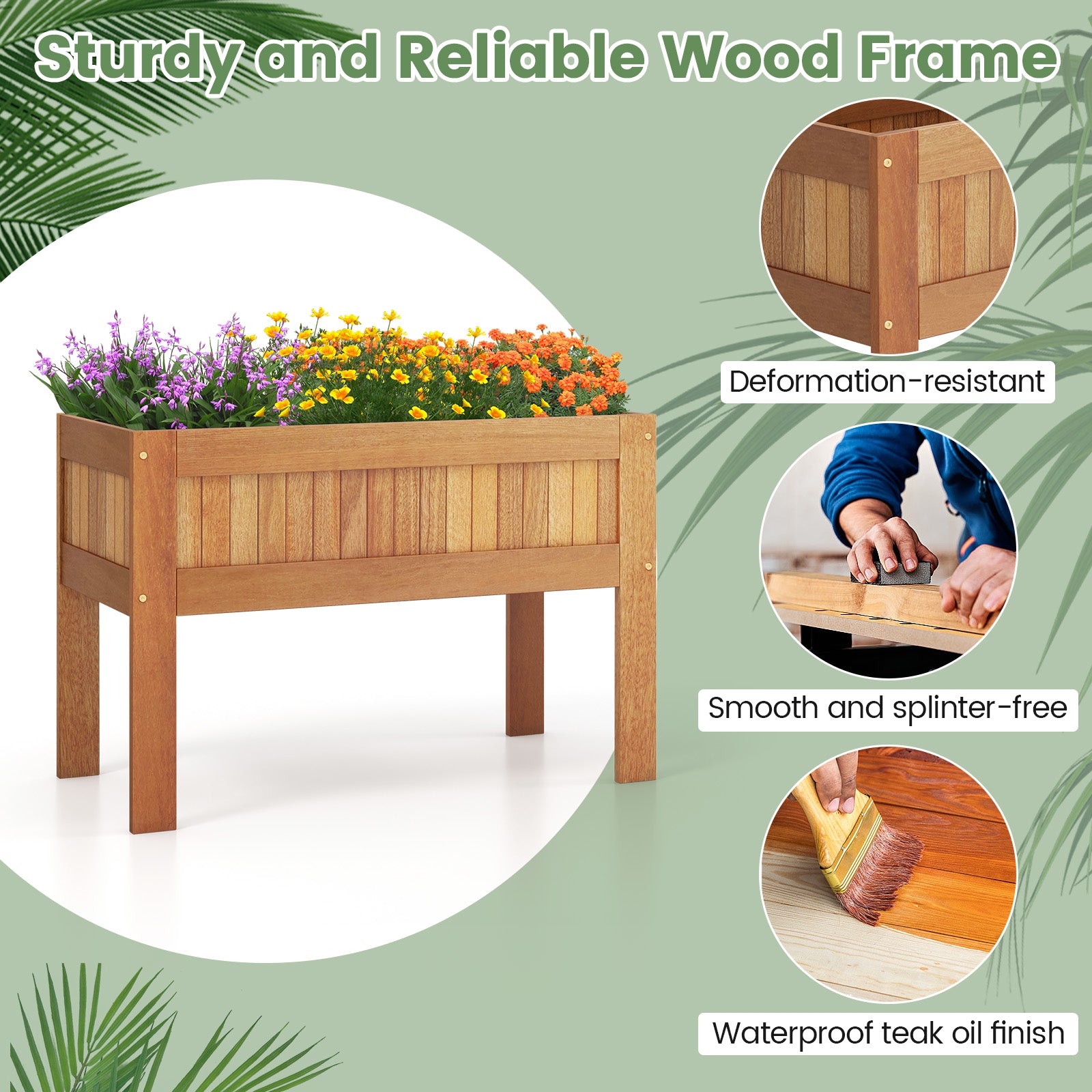 Wooden Raised Garden Bed Solid Wood Elevated Planter Box with Legs, Natural Raised Garden Beds at Gallery Canada
