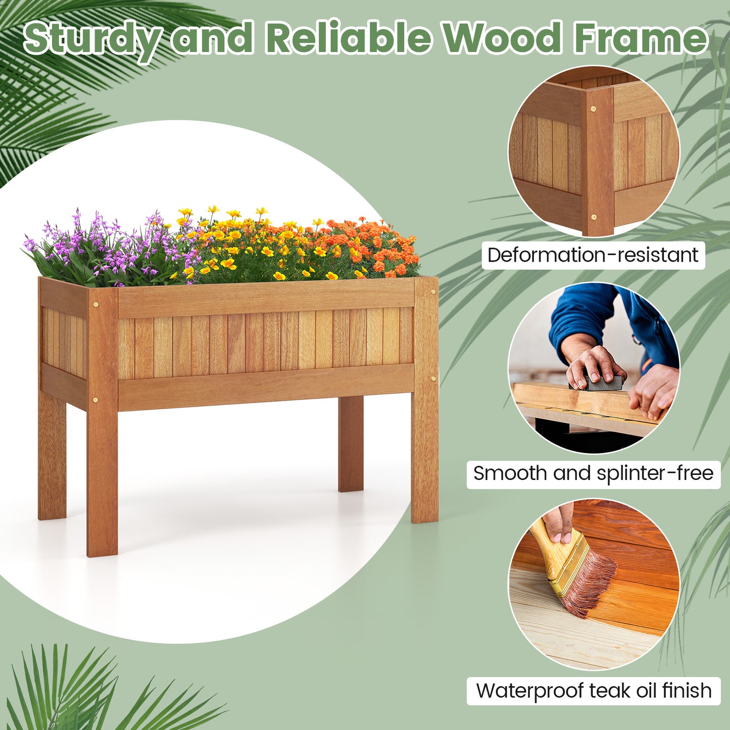 Wooden Raised Garden Bed Solid Wood Elevated Planter Box with Legs, Natural Raised Garden Beds at Gallery Canada