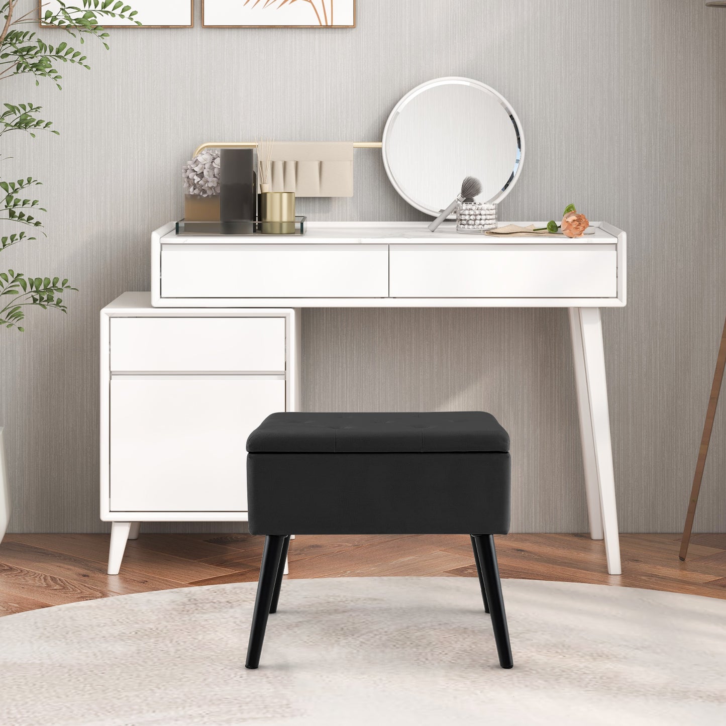 Velvet Storage Ottoman with Solid Wood Legs for Living Room Bedroom, Black Ottomans at Gallery Canada