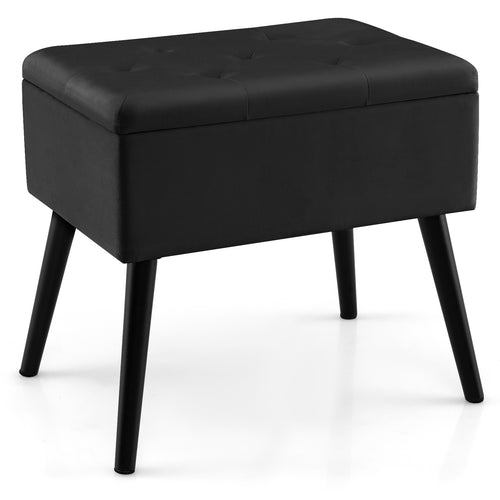 Velvet Storage Ottoman with Solid Wood Legs for Living Room Bedroom, Black
