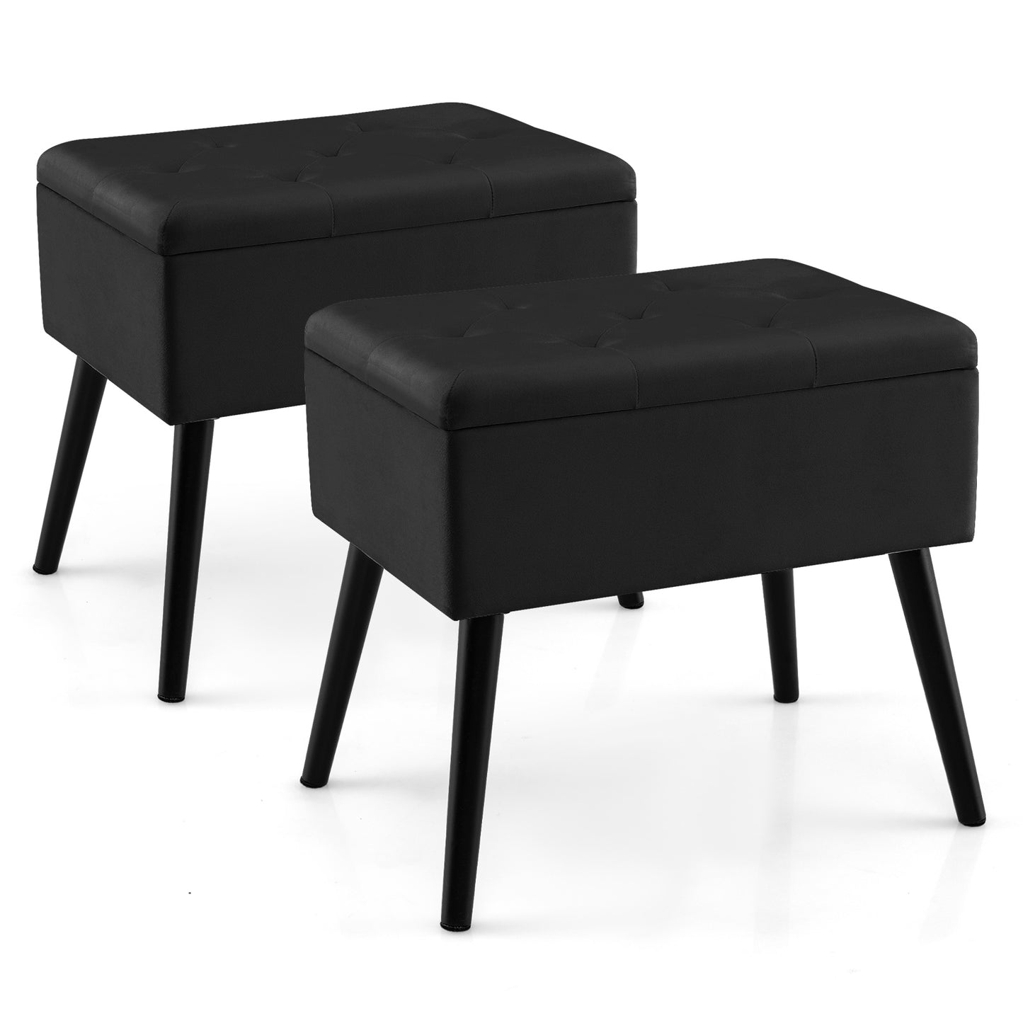 Velvet Storage Ottoman with Solid Wood Legs for Living Room Bedroom, Black Ottomans at Gallery Canada