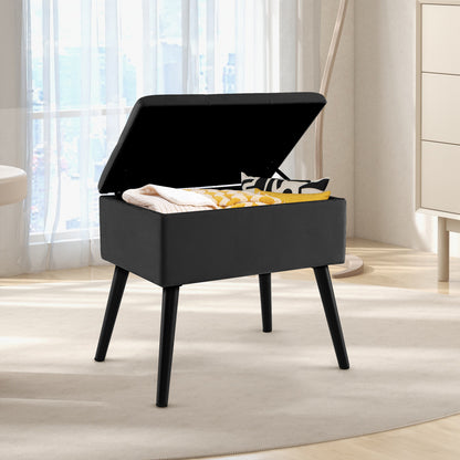 Velvet Storage Ottoman with Solid Wood Legs for Living Room Bedroom, Black Ottomans at Gallery Canada