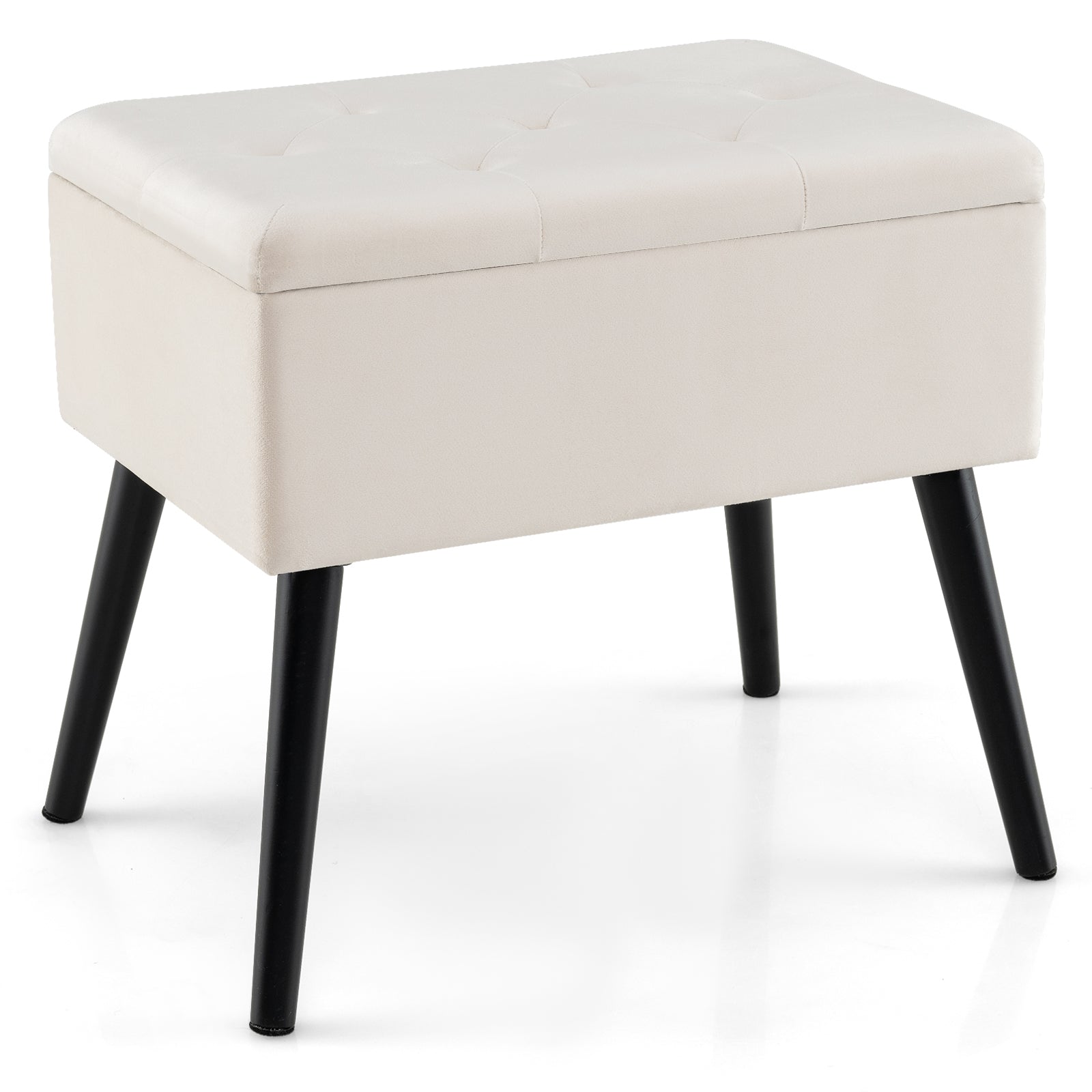 Velvet Storage Ottoman with Solid Wood Legs for Living Room Bedroom, Beige Ottomans at Gallery Canada