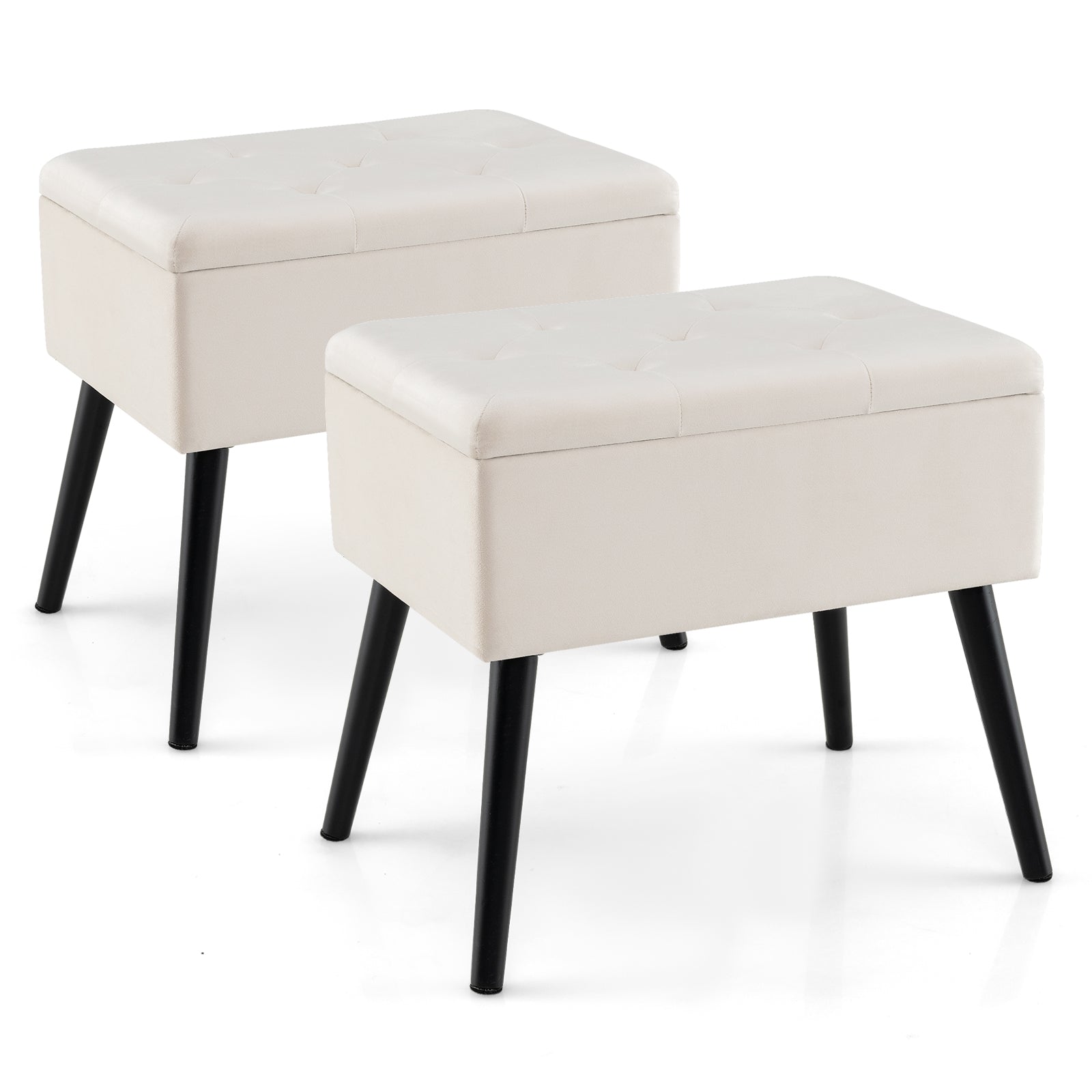 Velvet Storage Ottoman with Solid Wood Legs for Living Room Bedroom, Beige Ottomans at Gallery Canada