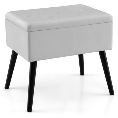 Ottoman de rangement en velours avec pieds en bois massif, gris