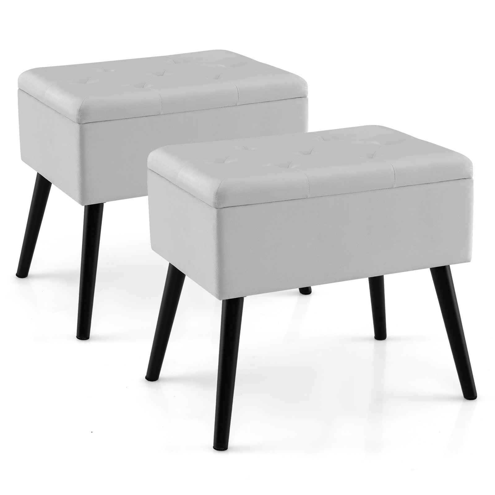 Velvet Storage Ottoman with Solid Wood Legs for Living Room Bedroom, Gray Ottomans at Gallery Canada