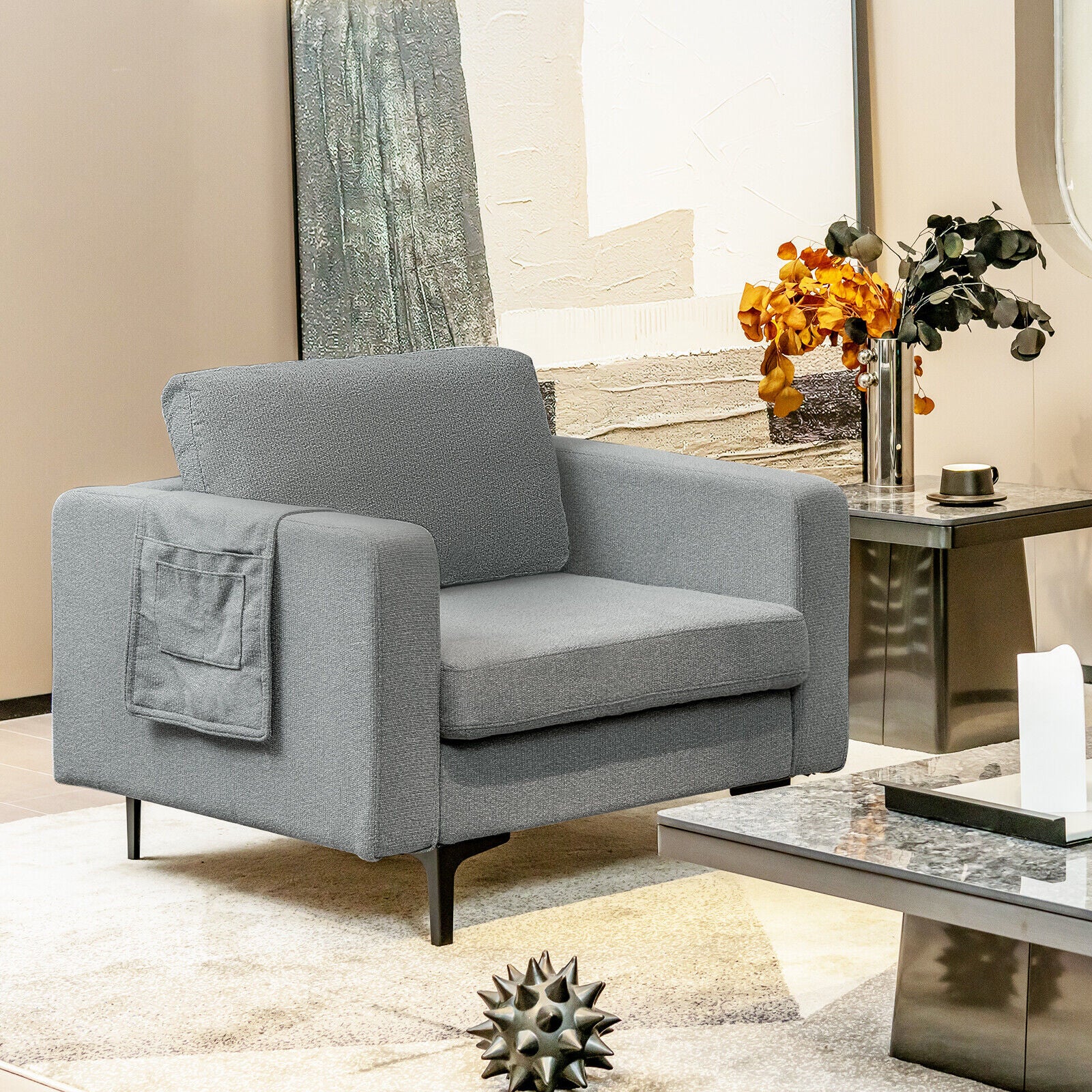Convertible Sectional Sofa, 1-Seat, With Reversible Ottoman, Gray Accent Chairs at Gallery Canada