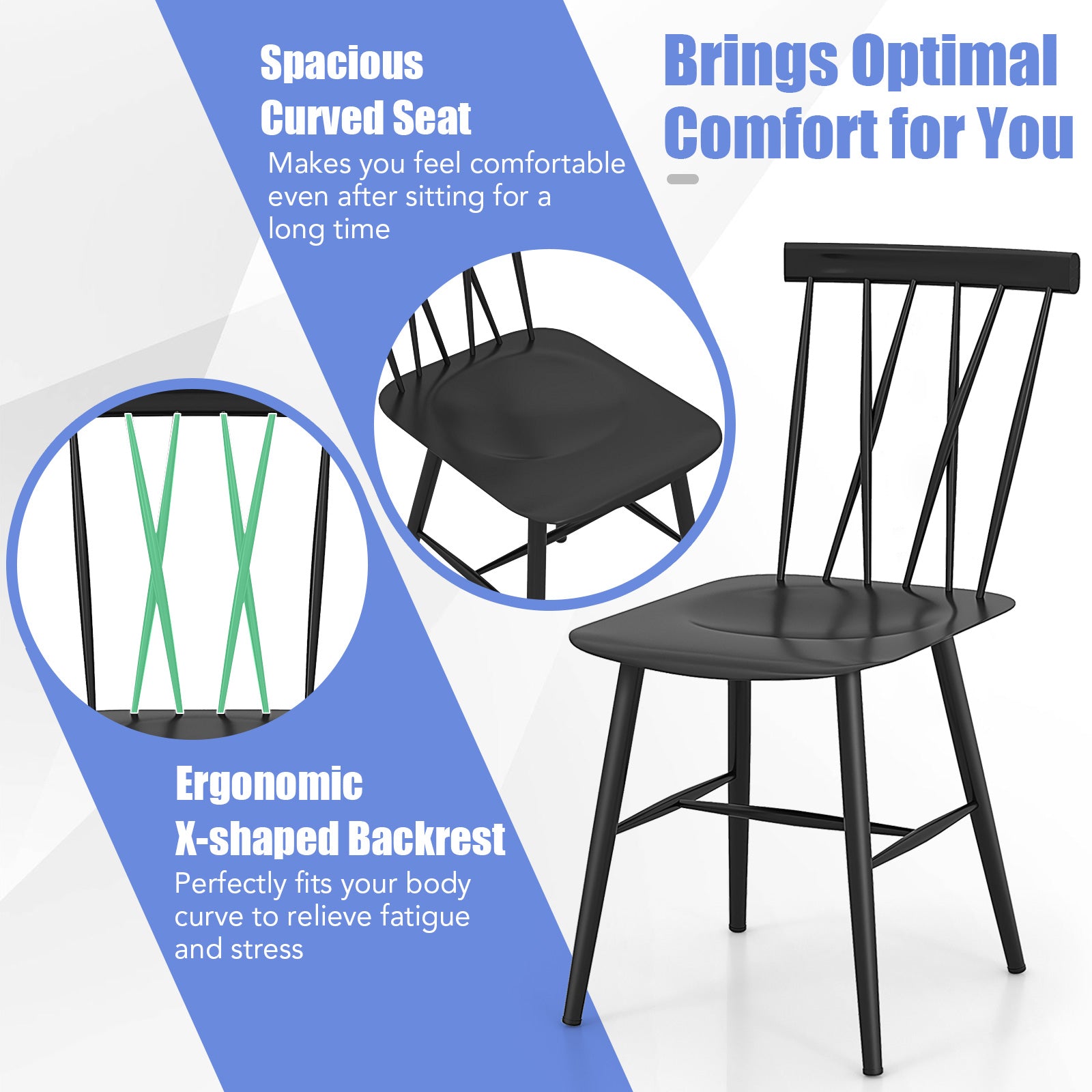 Set of 2 Modern Dining Chairs with Backrest, Black Dining Chairs at Gallery Canada