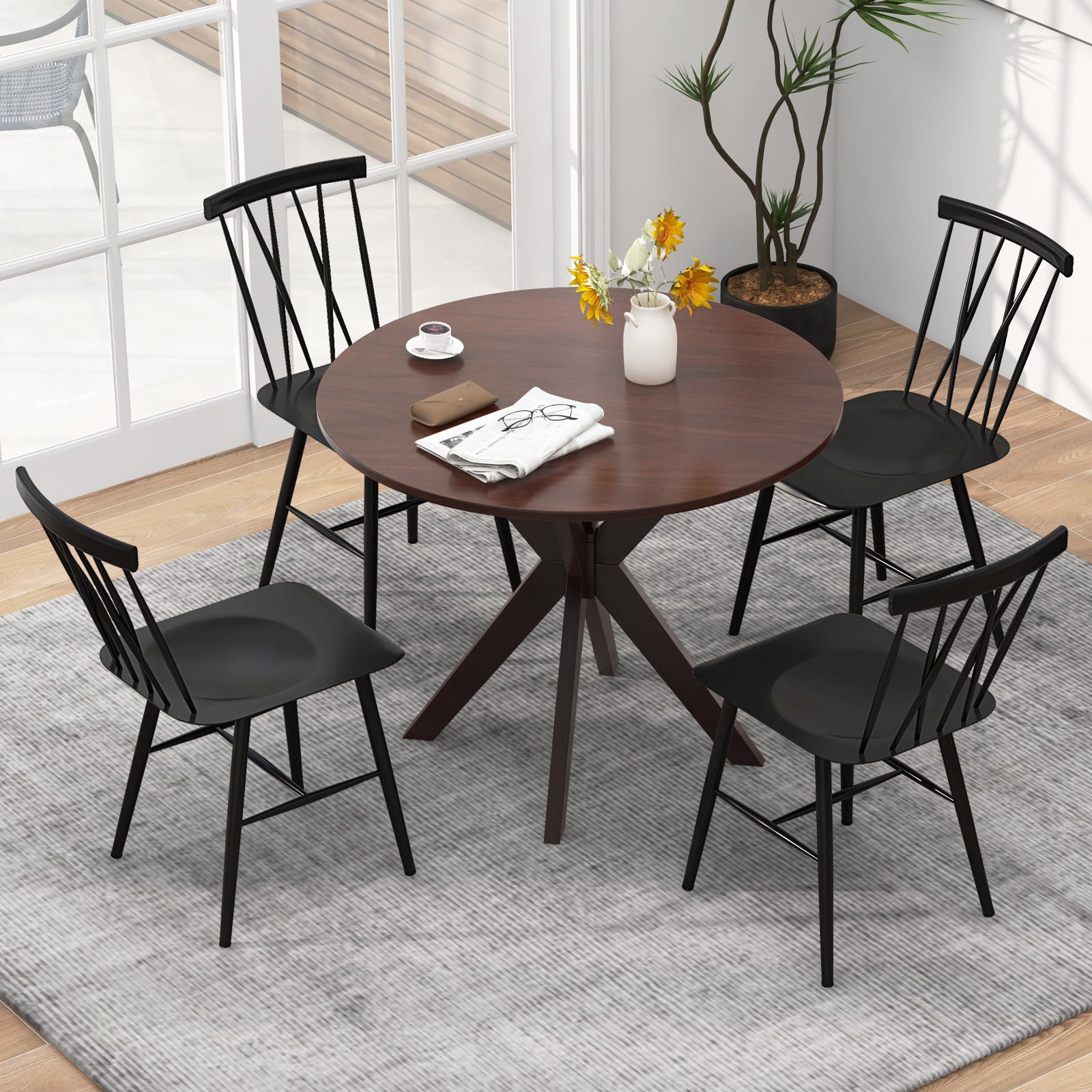 Set of 2 Modern Dining Chairs with Backrest, Black Dining Chairs at Gallery Canada