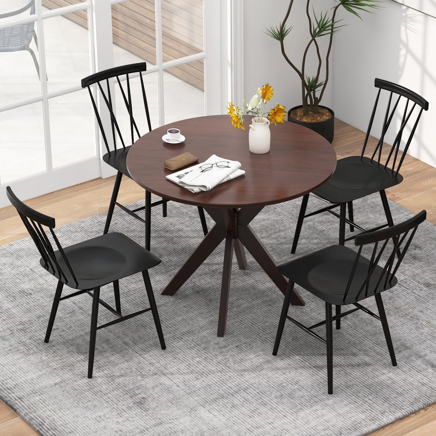 Set of 2 Modern Dining Chairs with Backrest, Black Dining Chairs at Gallery Canada