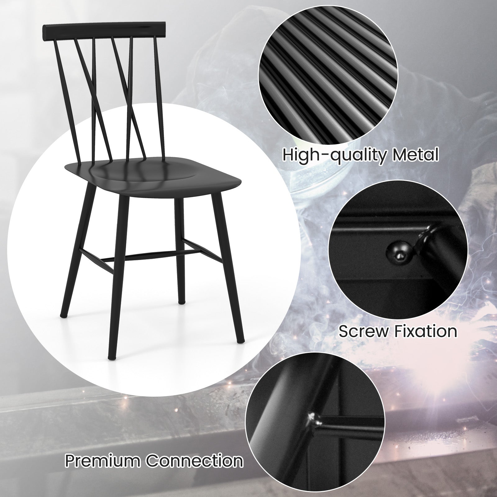 Set of 2 Modern Dining Chairs with Backrest, Black Dining Chairs at Gallery Canada