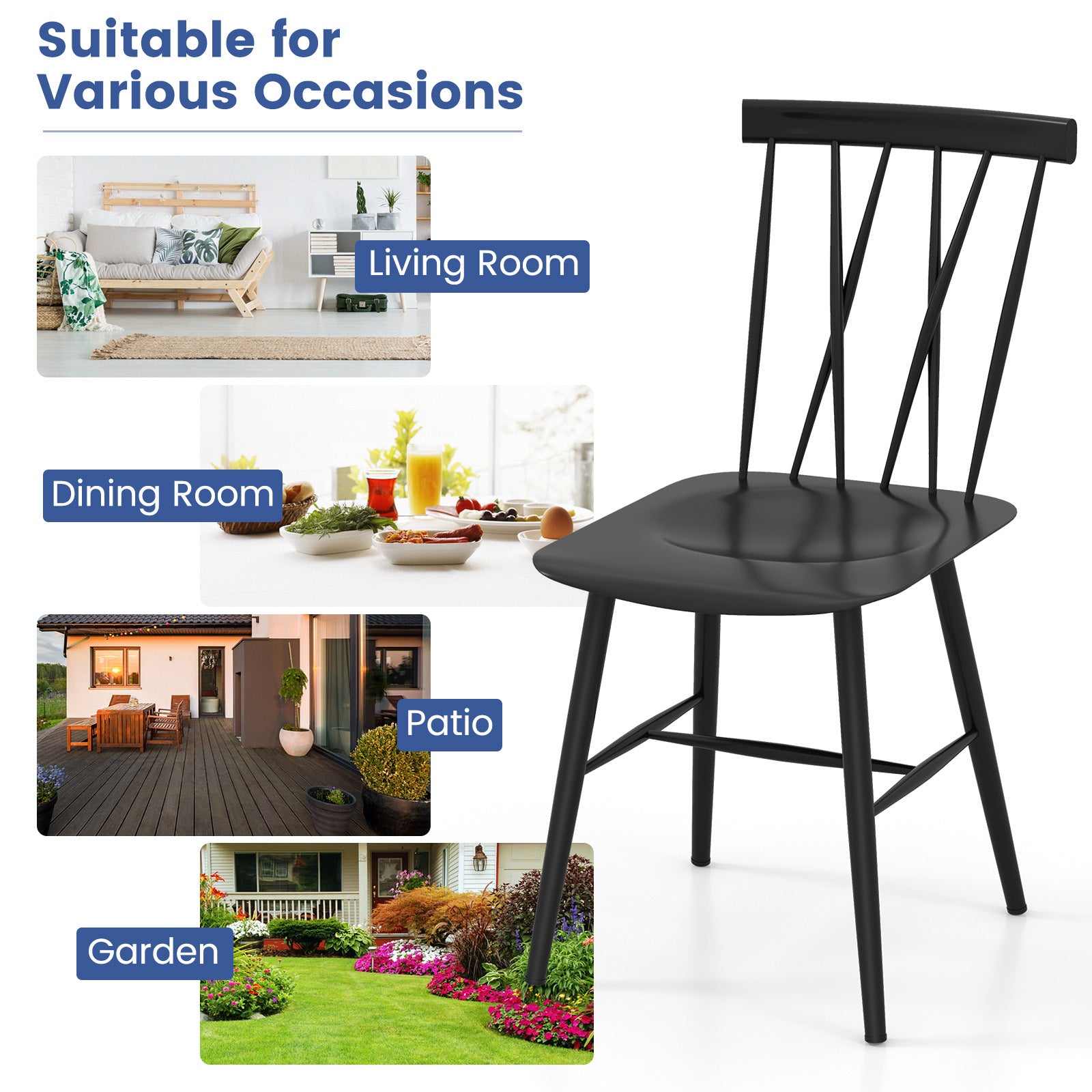 Set of 2 Modern Dining Chairs with Backrest, Black Dining Chairs at Gallery Canada