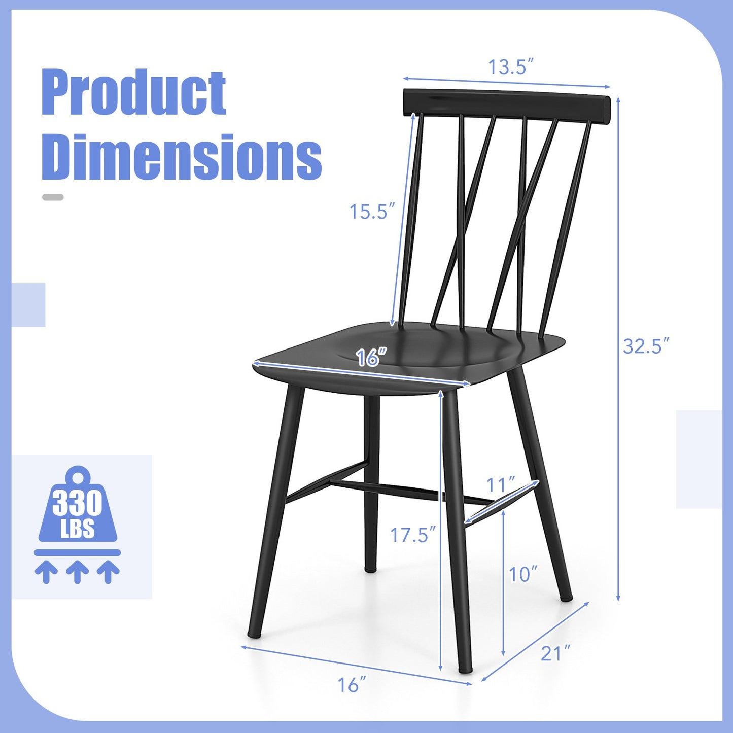 Set of 2 Modern Dining Chairs with Backrest, Black Dining Chairs at Gallery Canada