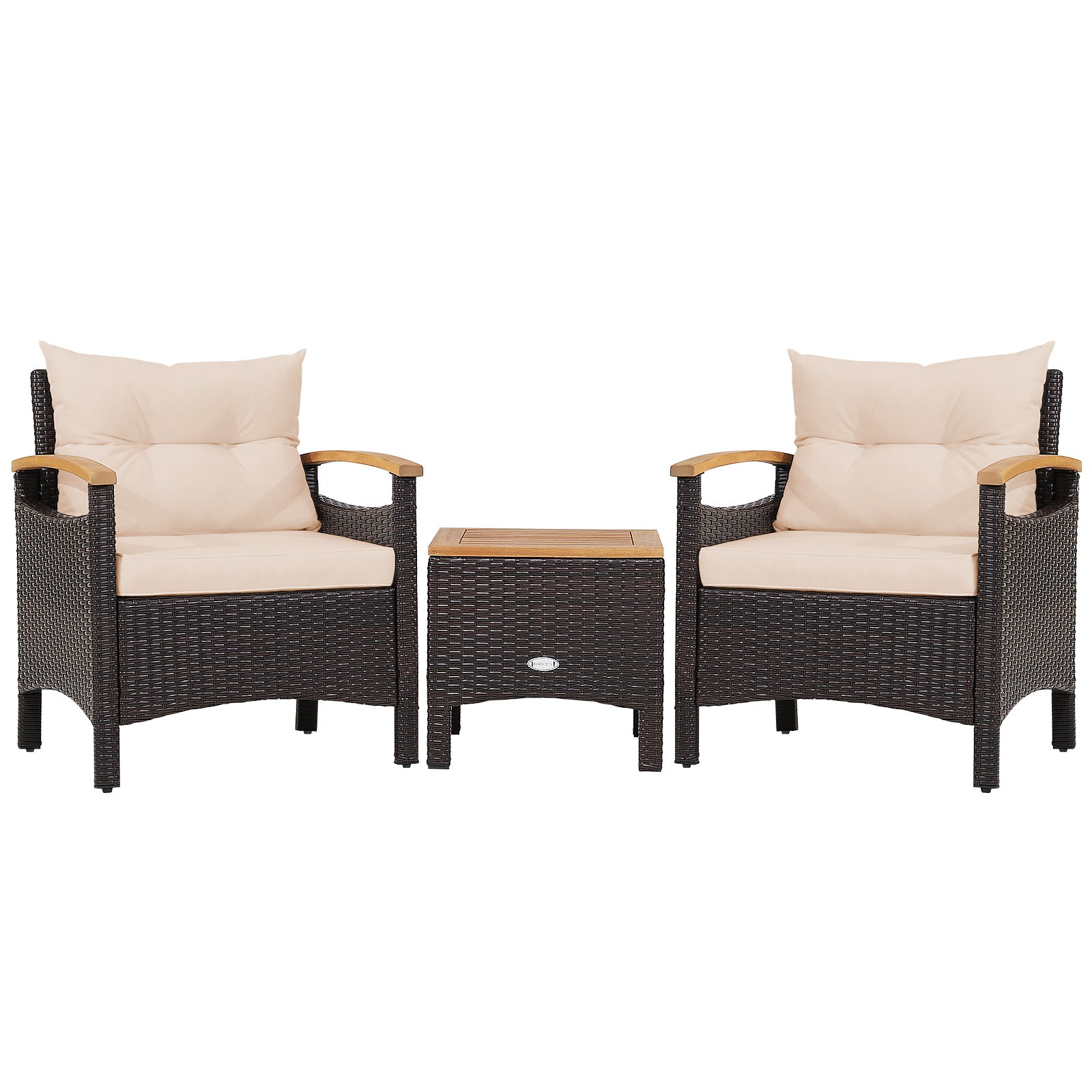 3 Pieces Patio Rattan Furniture Set with Removable Cushions, Beige Patio Conversation Sets at Gallery Canada