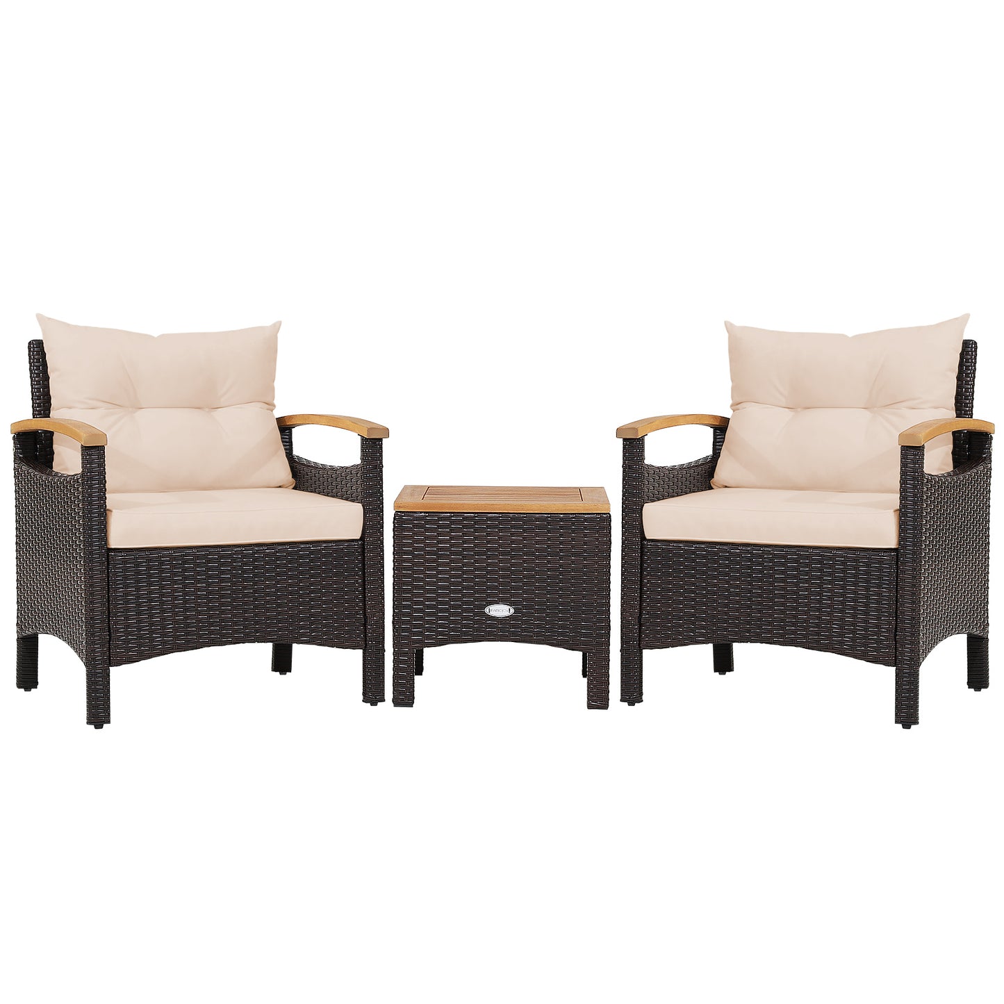 3 Pieces Patio Rattan Furniture Set with Removable Cushions, Beige Patio Conversation Sets Beige at Gallery Canada