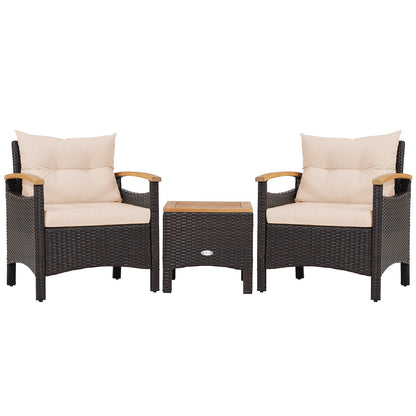 3 Pieces Patio Rattan Furniture Set with Removable Cushions, Beige Patio Conversation Sets Beige at Gallery Canada