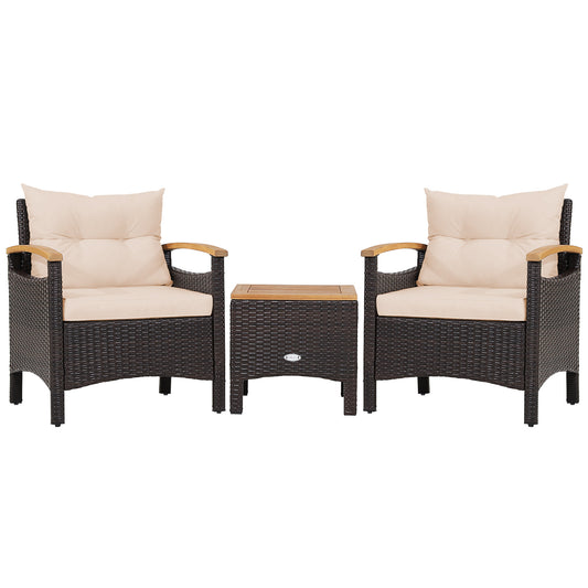 3 Pieces Patio Rattan Furniture Set with Removable Cushions, Beige Patio Conversation Sets Beige at Gallery Canada