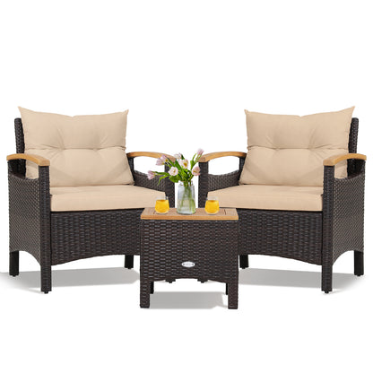 3 Pieces Patio Rattan Furniture Set with Removable Cushions, Beige Patio Conversation Sets at Gallery Canada
