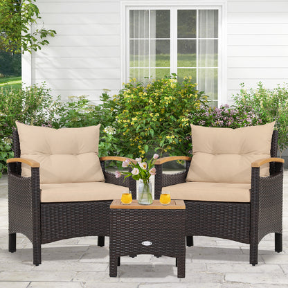 3 Pieces Patio Rattan Furniture Set with Removable Cushions, Beige Patio Conversation Sets at Gallery Canada