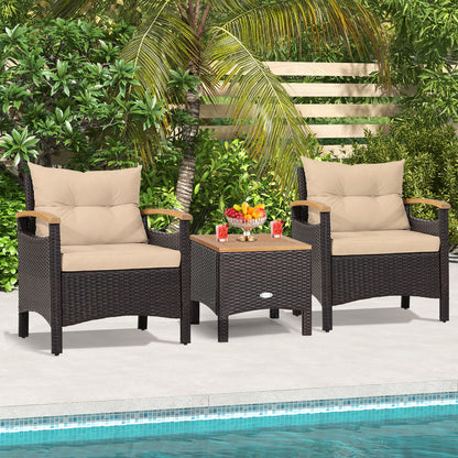 3 Pieces Patio Rattan Furniture Set with Removable Cushions, Beige Patio Conversation Sets at Gallery Canada