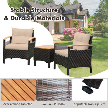 3 Pieces Patio Rattan Furniture Set with Removable Cushions, Beige Patio Conversation Sets at Gallery Canada