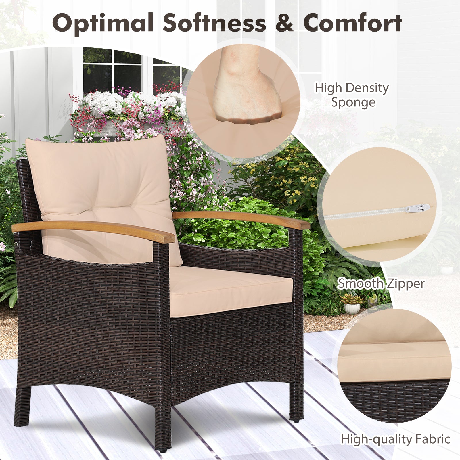 3 Pieces Patio Rattan Furniture Set with Removable Cushions, Beige Patio Conversation Sets at Gallery Canada