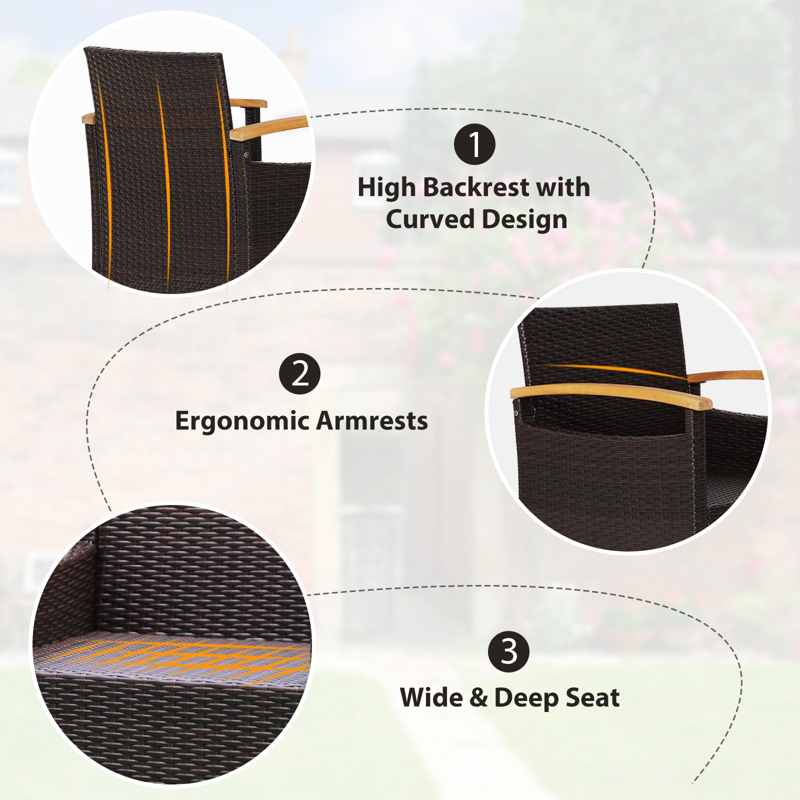 3 Pieces Patio Rattan Furniture Set with Removable Cushions, Beige Patio Conversation Sets at Gallery Canada