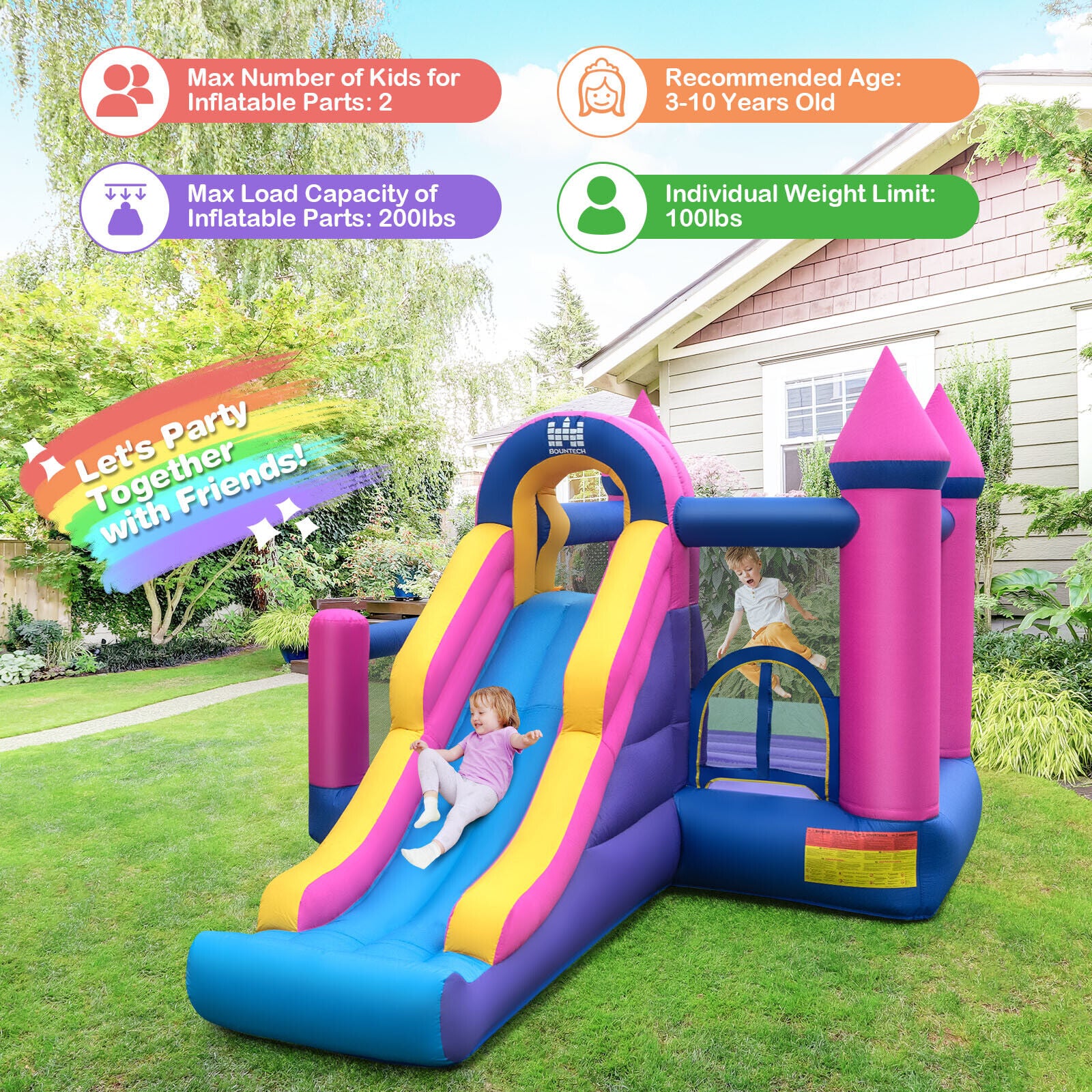 7-in-1 Kids Inflatable Bounce House with Long Slide and 735W Blower, Multicolor Bounce House at Gallery Canada