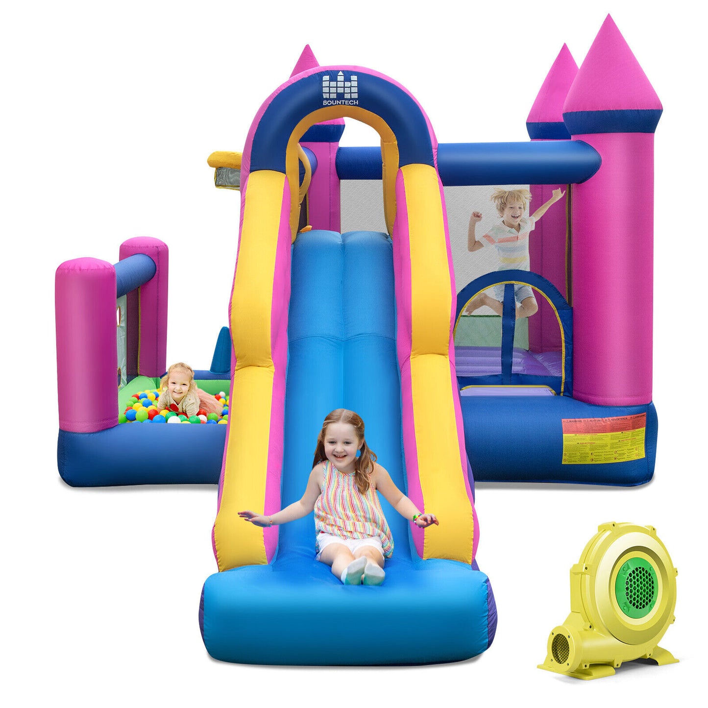 7-in-1 Kids Inflatable Bounce House with Long Slide and 735W Blower, Multicolor Bounce House at Gallery Canada