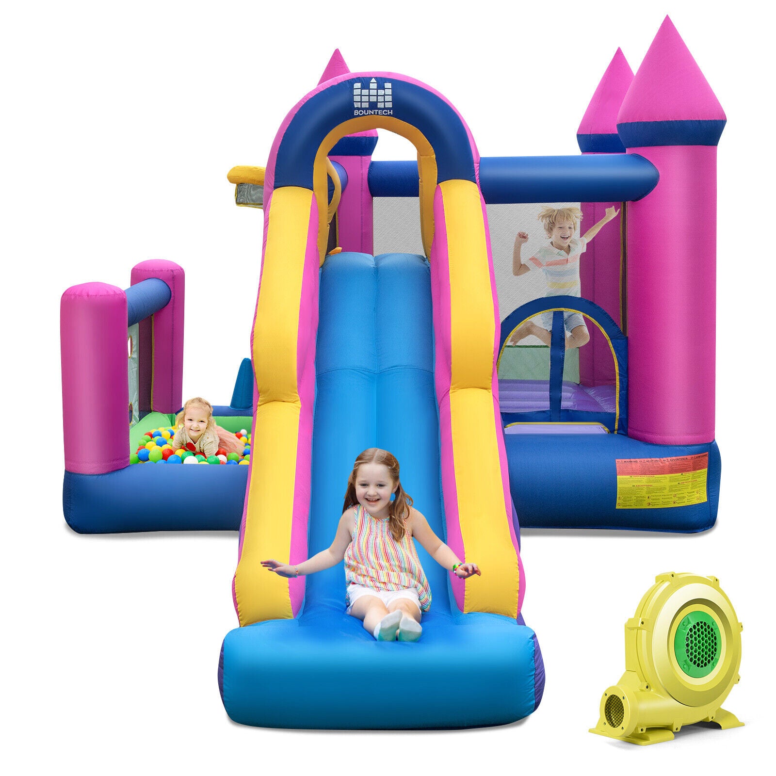 7-in-1 Kids Inflatable Bounce House with Long Slide and 735W Blower, Multicolor Bounce House at Gallery Canada