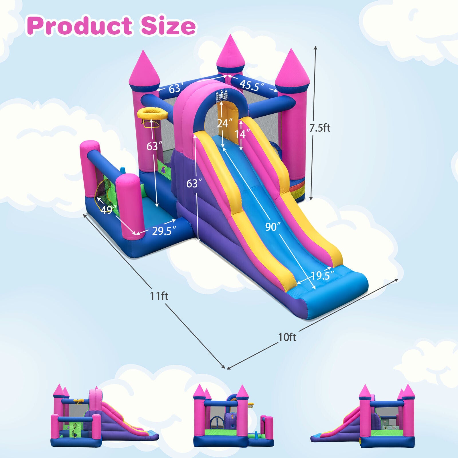 7-in-1 Kids Inflatable Bounce House with Long Slide and 735W Blower, Multicolor Bounce House at Gallery Canada