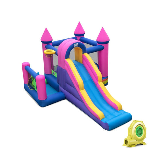 7-In-1 Kids Inflatable Bounce House, Long Slide, 735W Blower, Multicolor Bounce House Multicolor at Gallery Canada