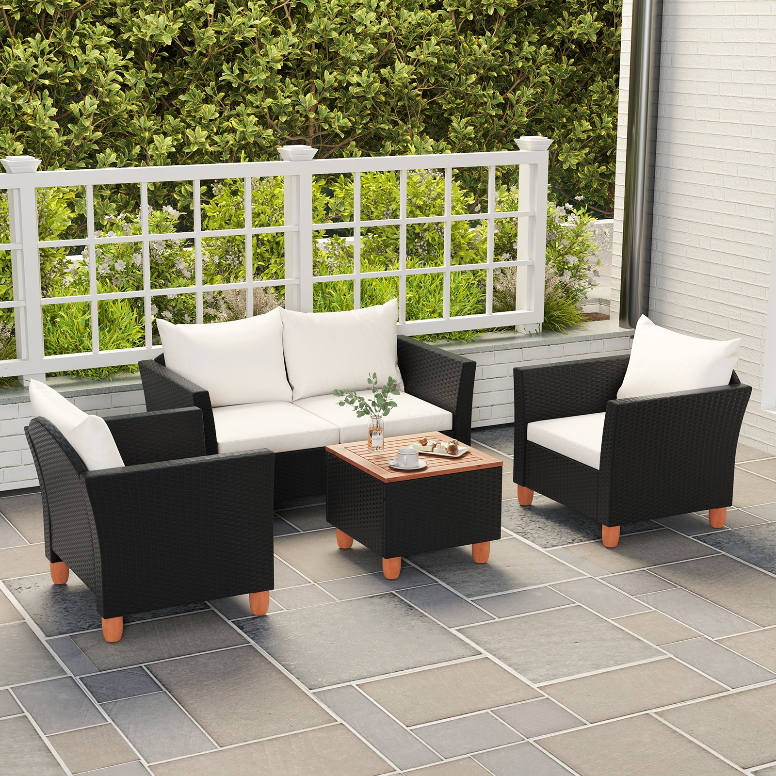 4 Piece Outdoor Conversation Set with Storage Coffee Table, White Patio Conversation Sets at Gallery Canada