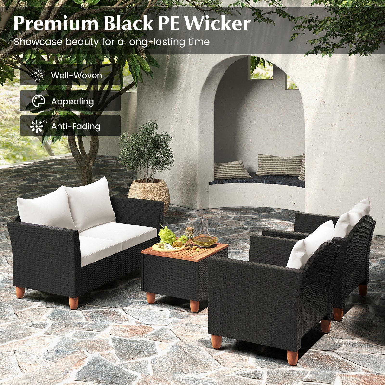 4 Piece Outdoor Conversation Set with Storage Coffee Table, White Patio Conversation Sets at Gallery Canada