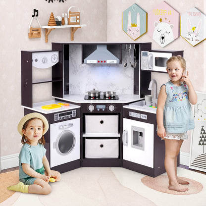 Wooden Kids Play Kitchen Playset with Realistic Lights and Sounds, Coffee Play Kitchen Sets at Gallery Canada