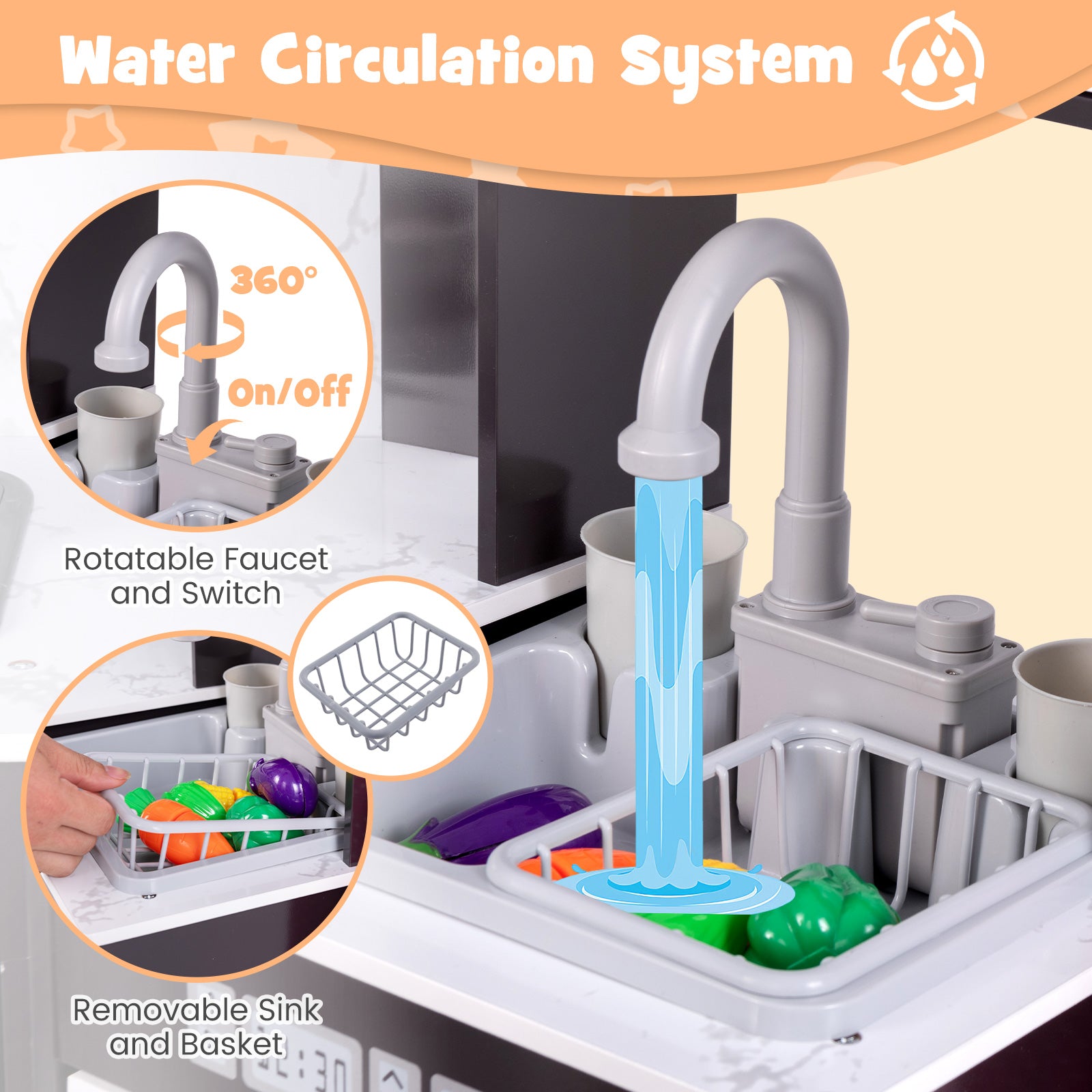 Wooden Kids Play Kitchen Playset with Realistic Lights and Sounds, Coffee Play Kitchen Sets at Gallery Canada