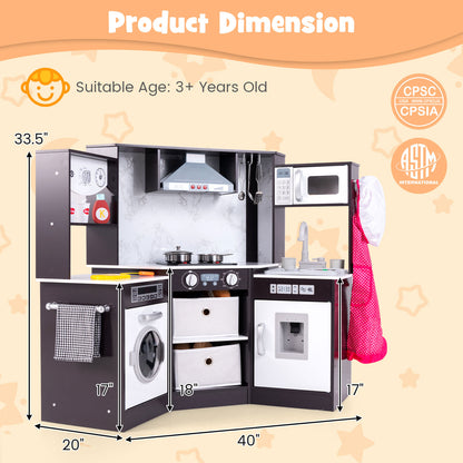 Wooden Kids Play Kitchen Playset with Realistic Lights and Sounds, Coffee Play Kitchen Sets at Gallery Canada