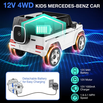 12V Licensed Mercedes-Benz EQG Kids Ride On Car with Remote Control, White Powered Ride On Toys at Gallery Canada