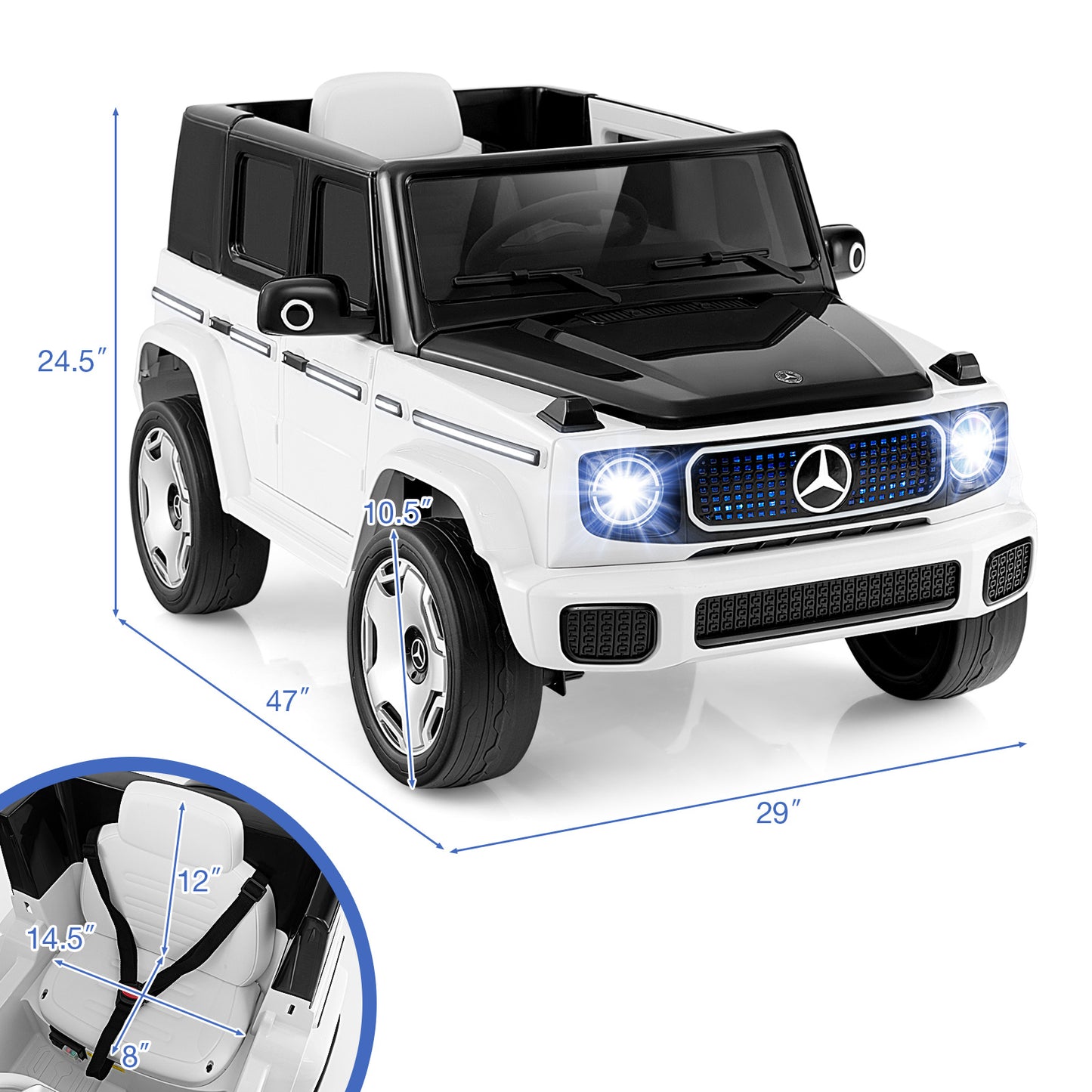 12V Licensed Mercedes-Benz EQG Kids Ride On Car with Remote Control, White Powered Ride On Toys at Gallery Canada