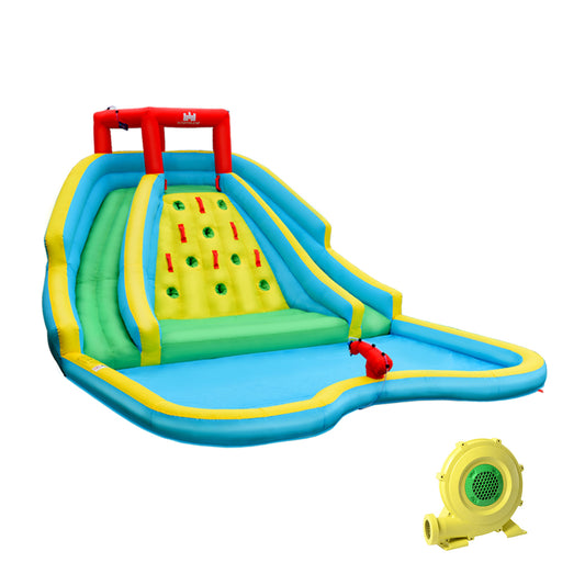 Inflatable Water Park Bounce House, Double Slide, Climbing Wall, 735W Blower, Blue Bounce House Blue at Gallery Canada