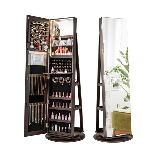 360° Rotating Mirrored Jewelry Cabinet, Espresso Jewelry Armoires Espresso at Gallery Canada