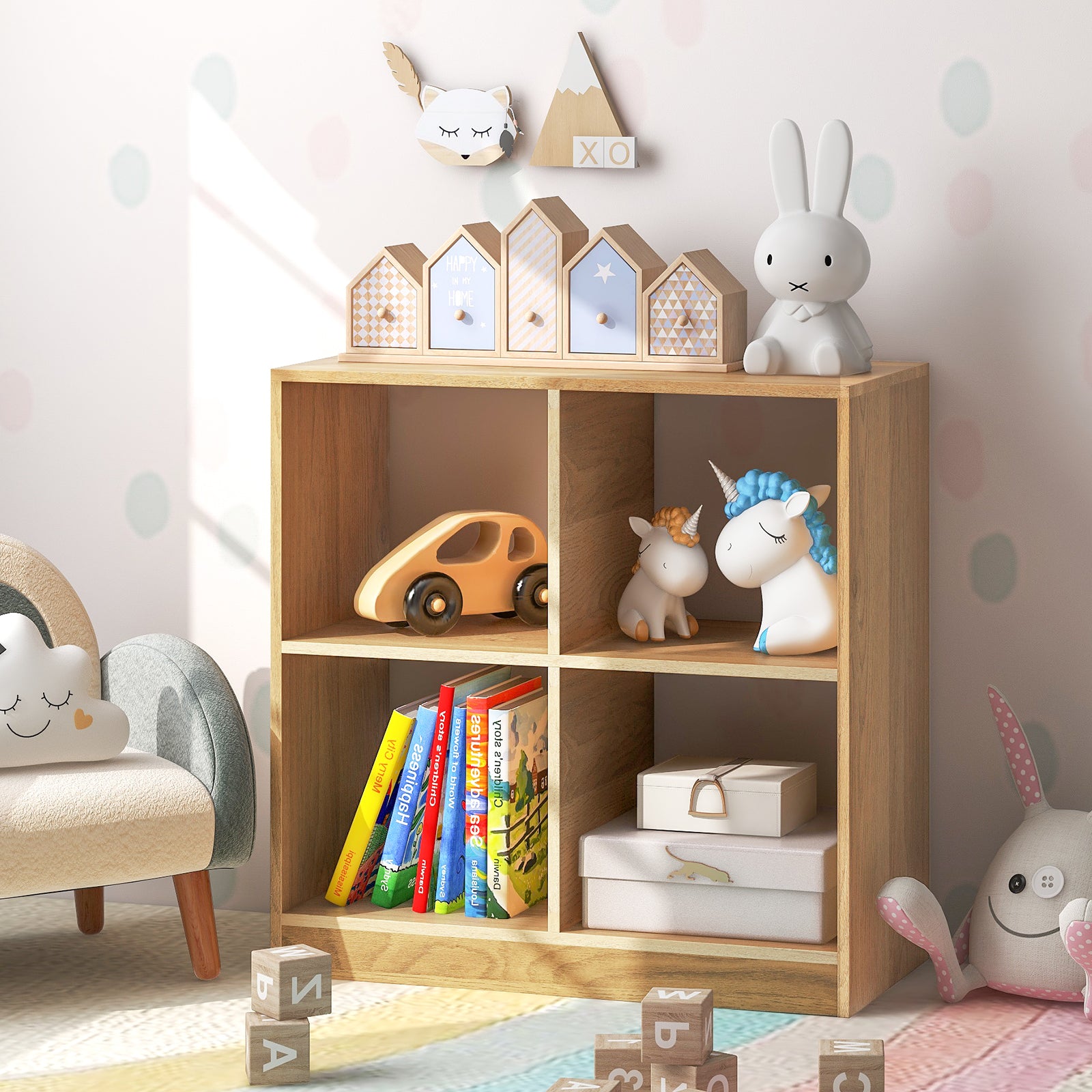 4-Cube Kids Bookcase with Open Shelves, Natural Bookcases at Gallery Canada