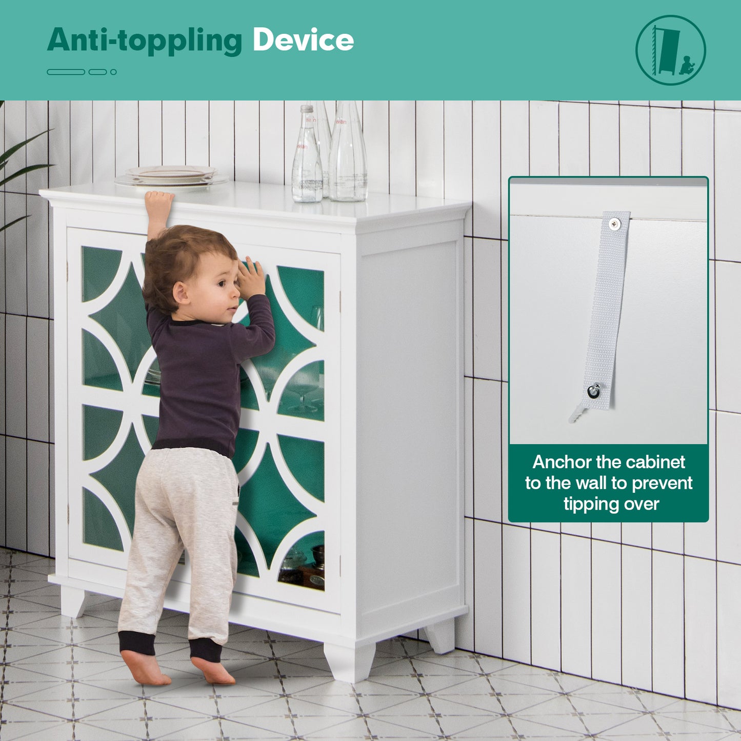 Buffet de cuisine, portes vitrées, vert