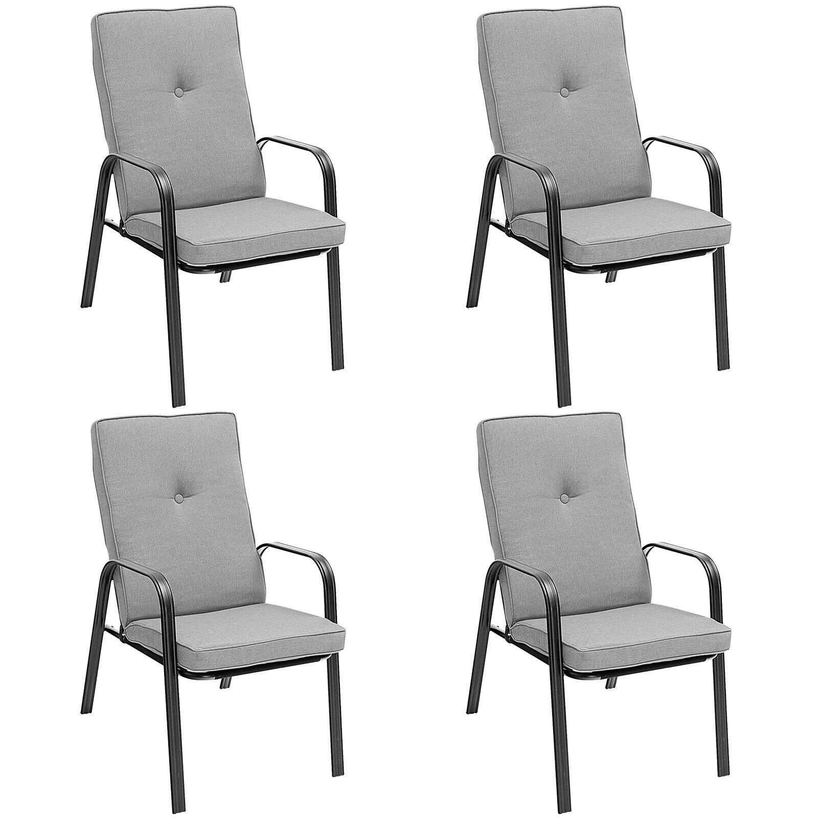 4 Stackable Patio Dining Chairs, High-Back Cushions, Gray Patio Dining Chairs at Gallery Canada