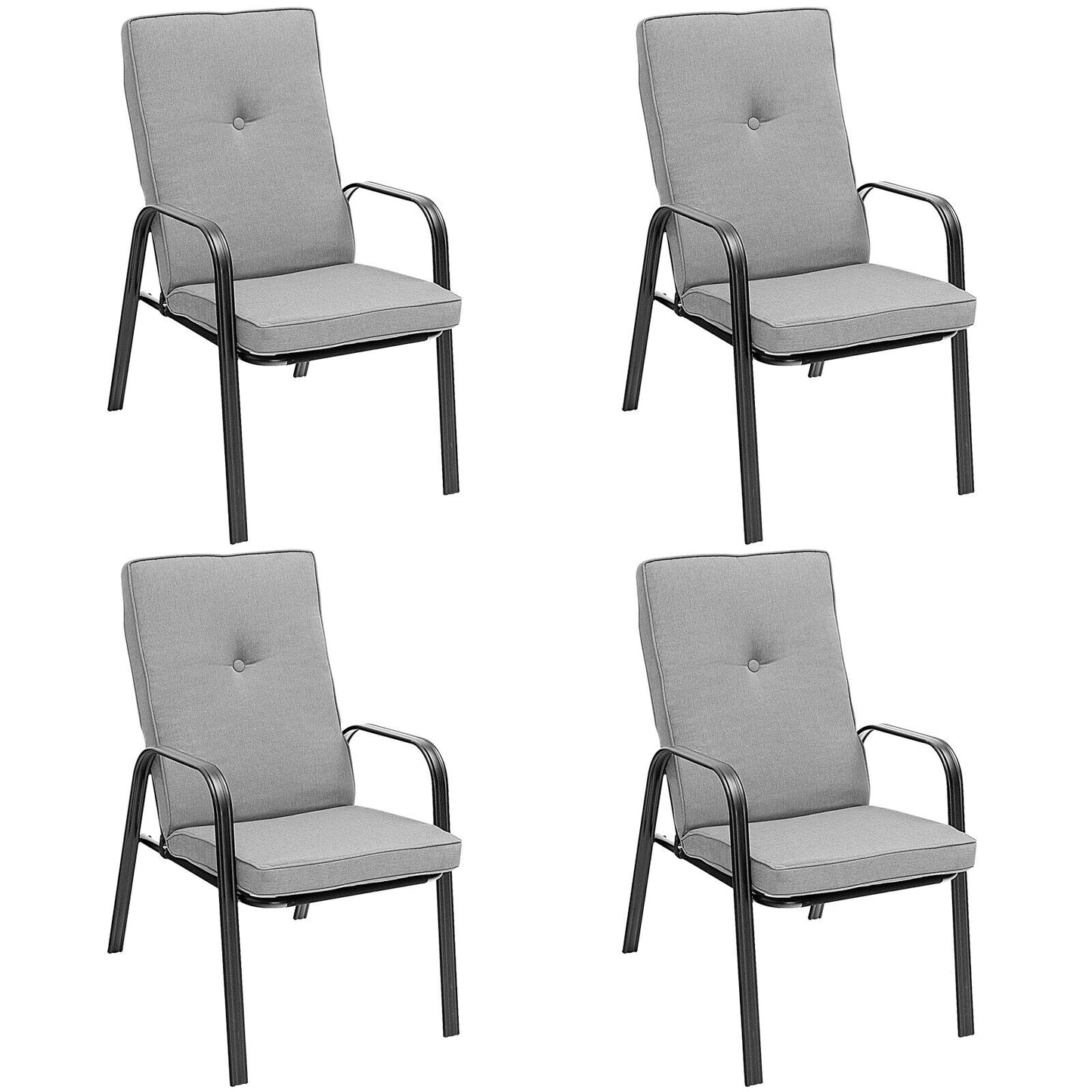 4 Stackable Patio Dining Chairs, High-Back Cushions, Gray Patio Dining Chairs at Gallery Canada