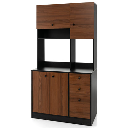 71 Inch Kitchen Pantry, 3 Cabinet 3 Drawer Storage, Black