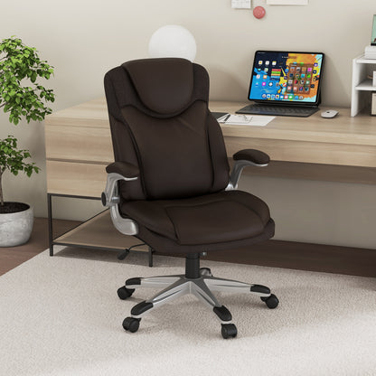 Ergonomic Office PU Leather Executive Chair with Flip-up Armrests and Rocking Function, Brown Executive Chairs at Gallery Canada