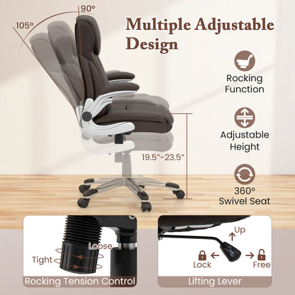 Ergonomic Office PU Leather Executive Chair with Flip-up Armrests and Rocking Function, Brown Executive Chairs at Gallery Canada
