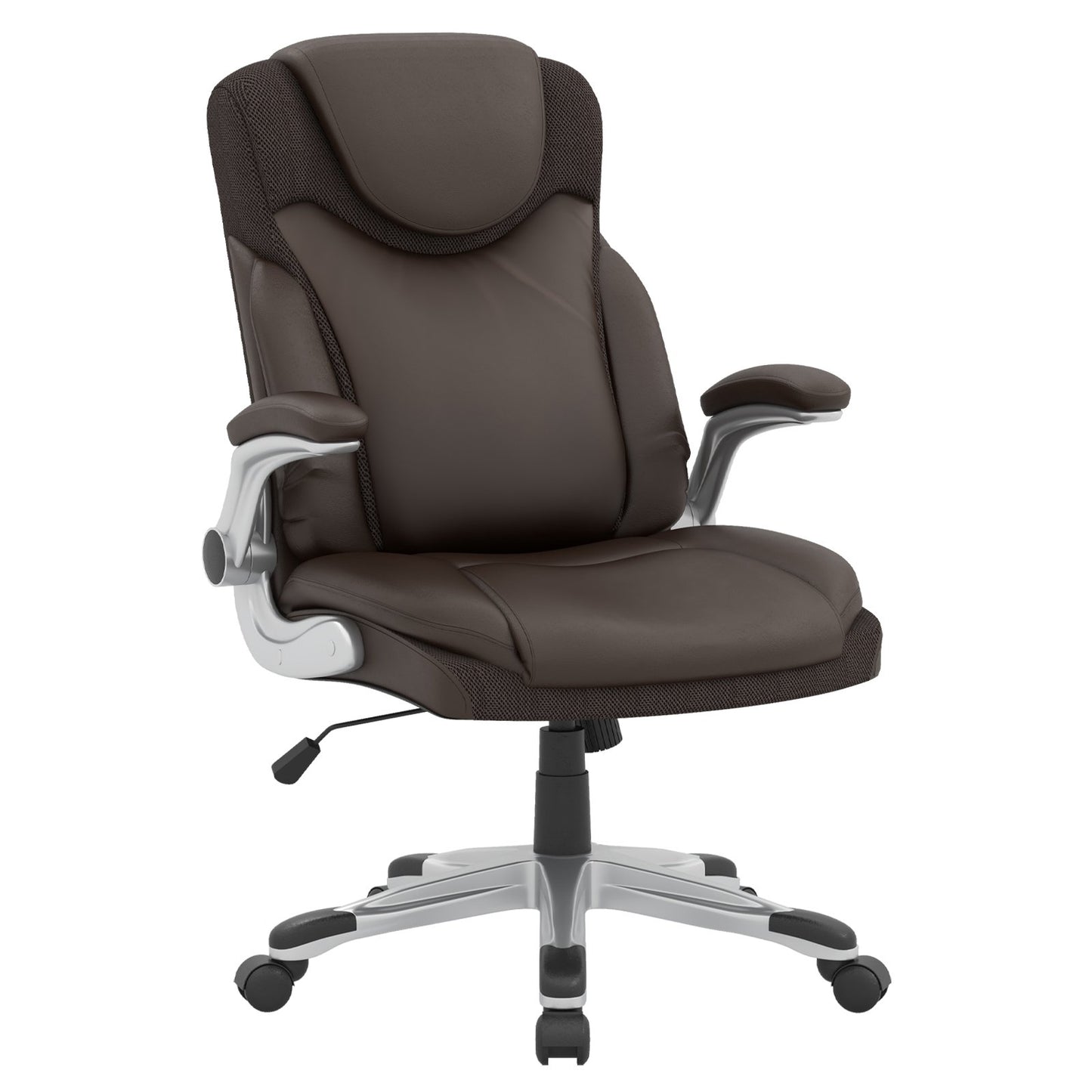 Ergonomic Office PU Leather Executive Chair with Flip-up Armrests and Rocking Function, Brown Executive Chairs at Gallery Canada
