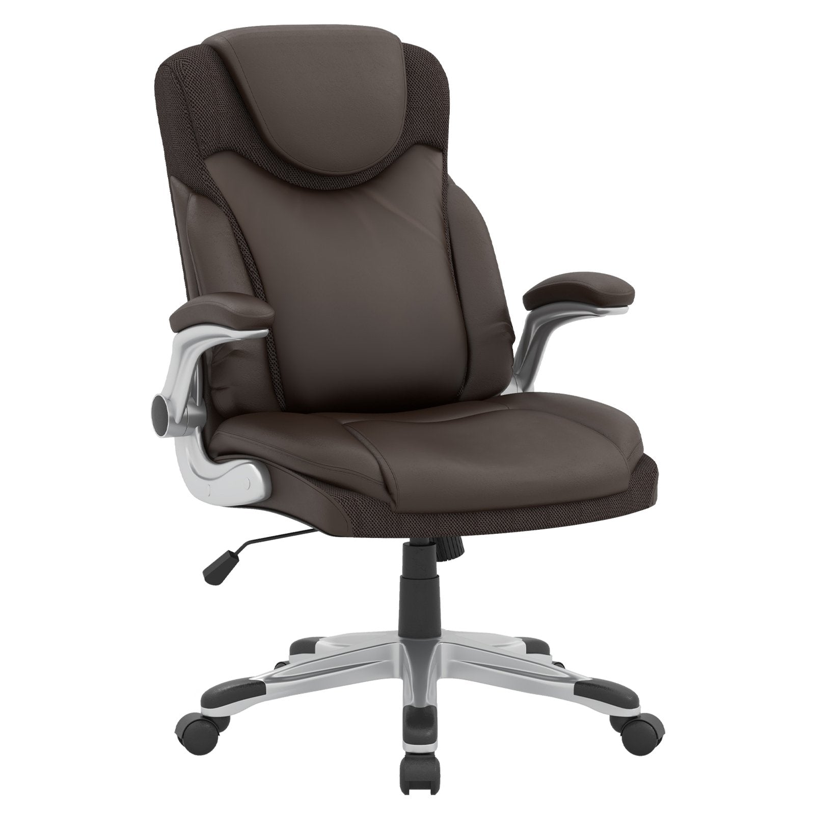 Ergonomic Office PU Leather Executive Chair with Flip-up Armrests and Rocking Function, Brown Executive Chairs at Gallery Canada